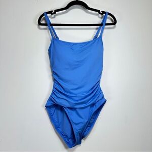 La Blanca Island Goddess Blue Shirred One Piece Swimsuit Size 10 Tummy Control